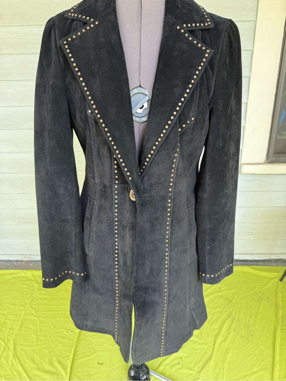 Black Suede Stud-Trim Leather Jacket